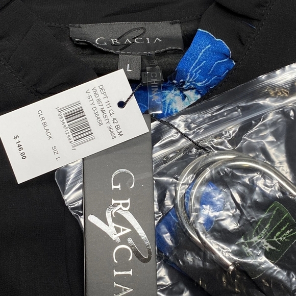 Gracia Womens Maxi Dress Black Size L Blue Purple Floral Belted Fit & Flare - Picture 11 of 13